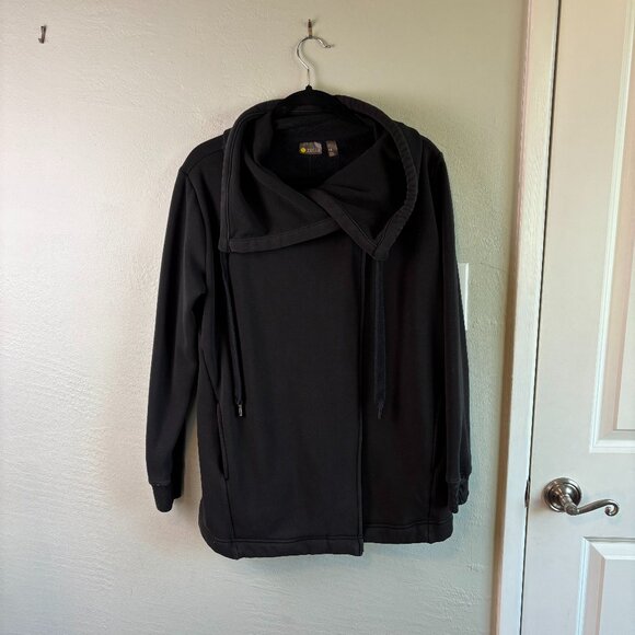 Zella Fleece-Lined Cowl Neck Snap Sweatshirt Jacket Black Soft Cozy Top - Picture 1 of 8